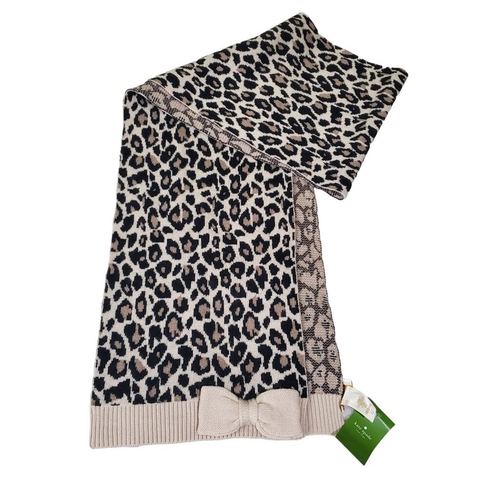 Kate Spade New York womens scarf‎ cheetah bow  muffler jacquard rectangle new